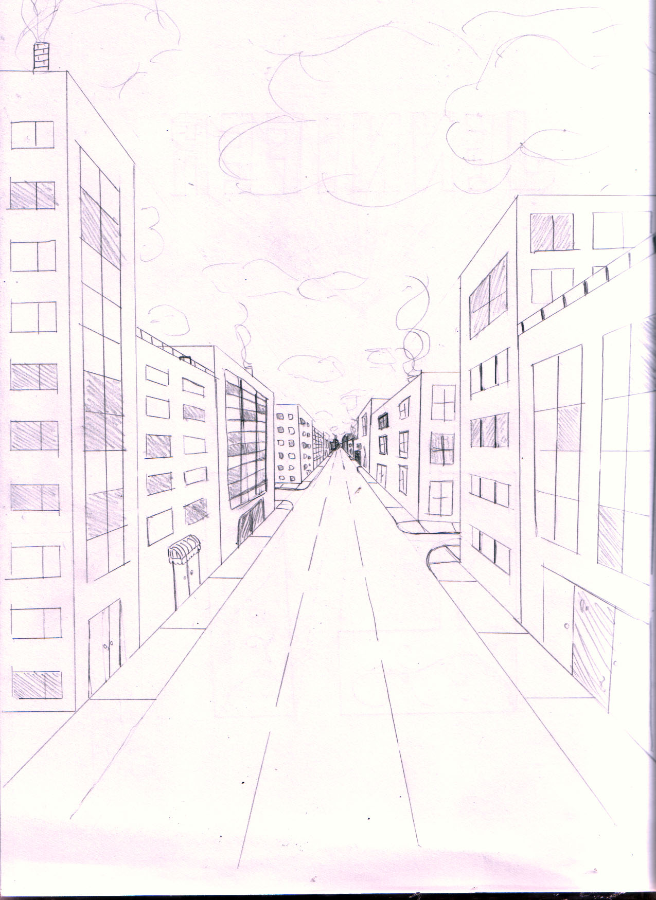 Draw - city center with bridge - one point perspective - YouTube